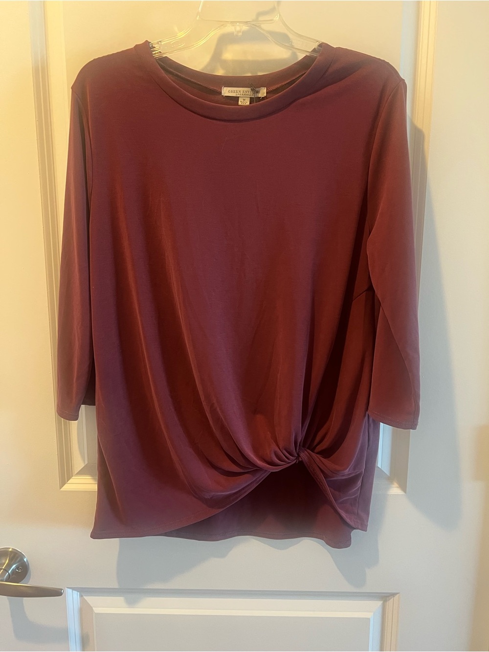 Green Envelope Twist-Knot 3/4 Long Sleeve Top - Plum